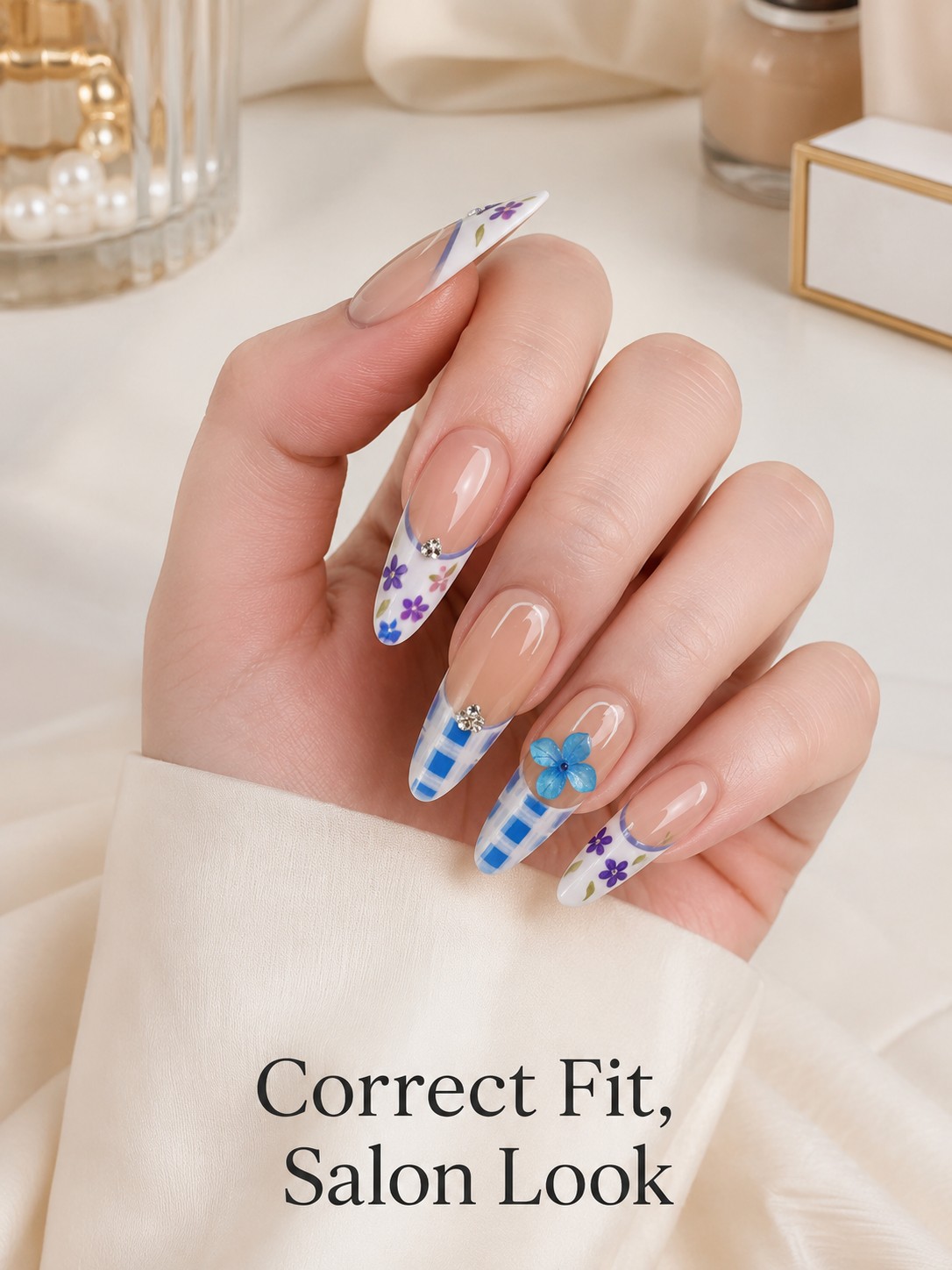 Blue Grid 3D Butterfly Nail Art